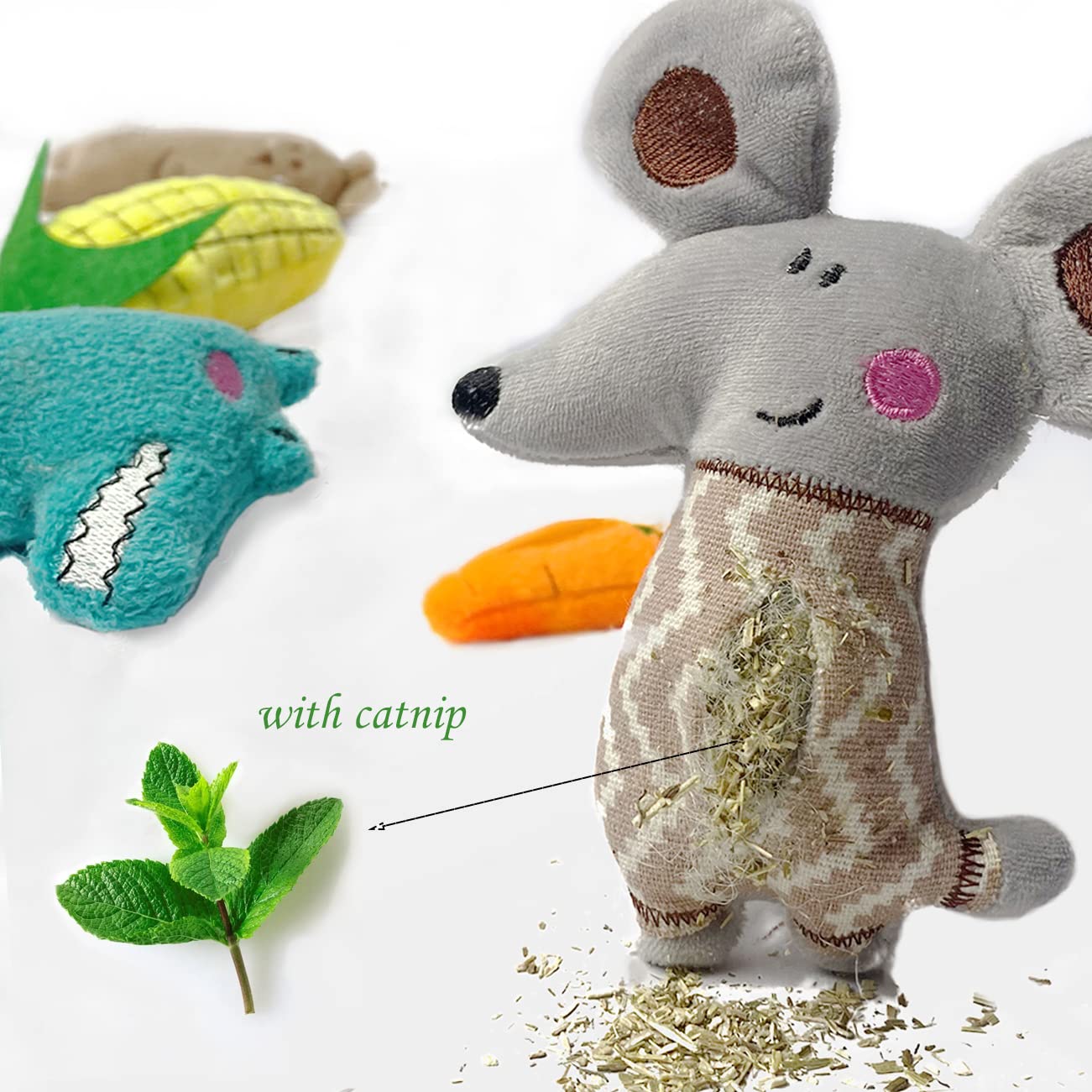 AZOFFYIU soft plush catnip toy for indoor cats promotes hunting instincts and sniffing