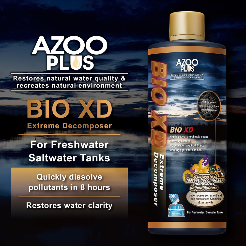 Azoo AZOOPLUS BIO XD bottle pour demonstrating immediate addition for tank health