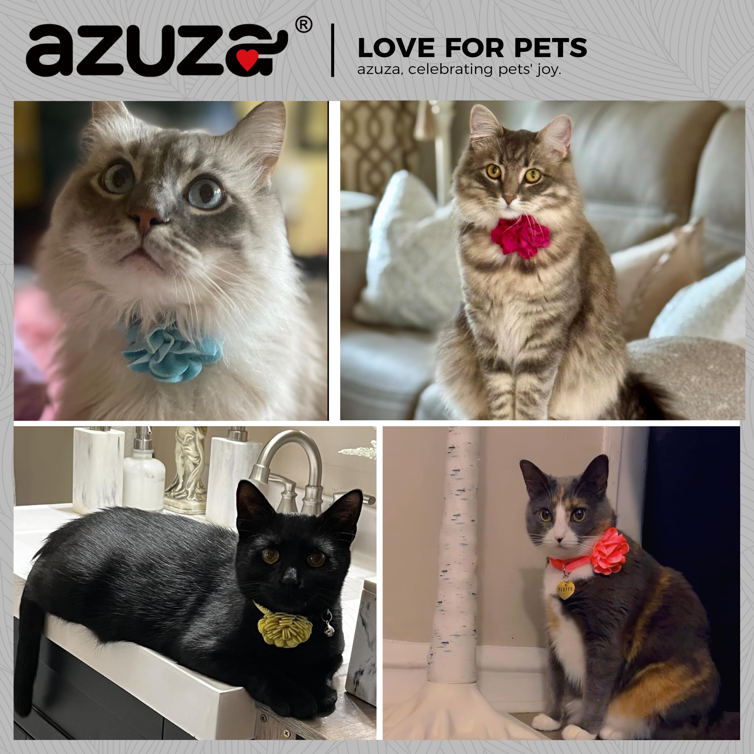 azuza floral cat collar with bell showcases a chic bowtie look.