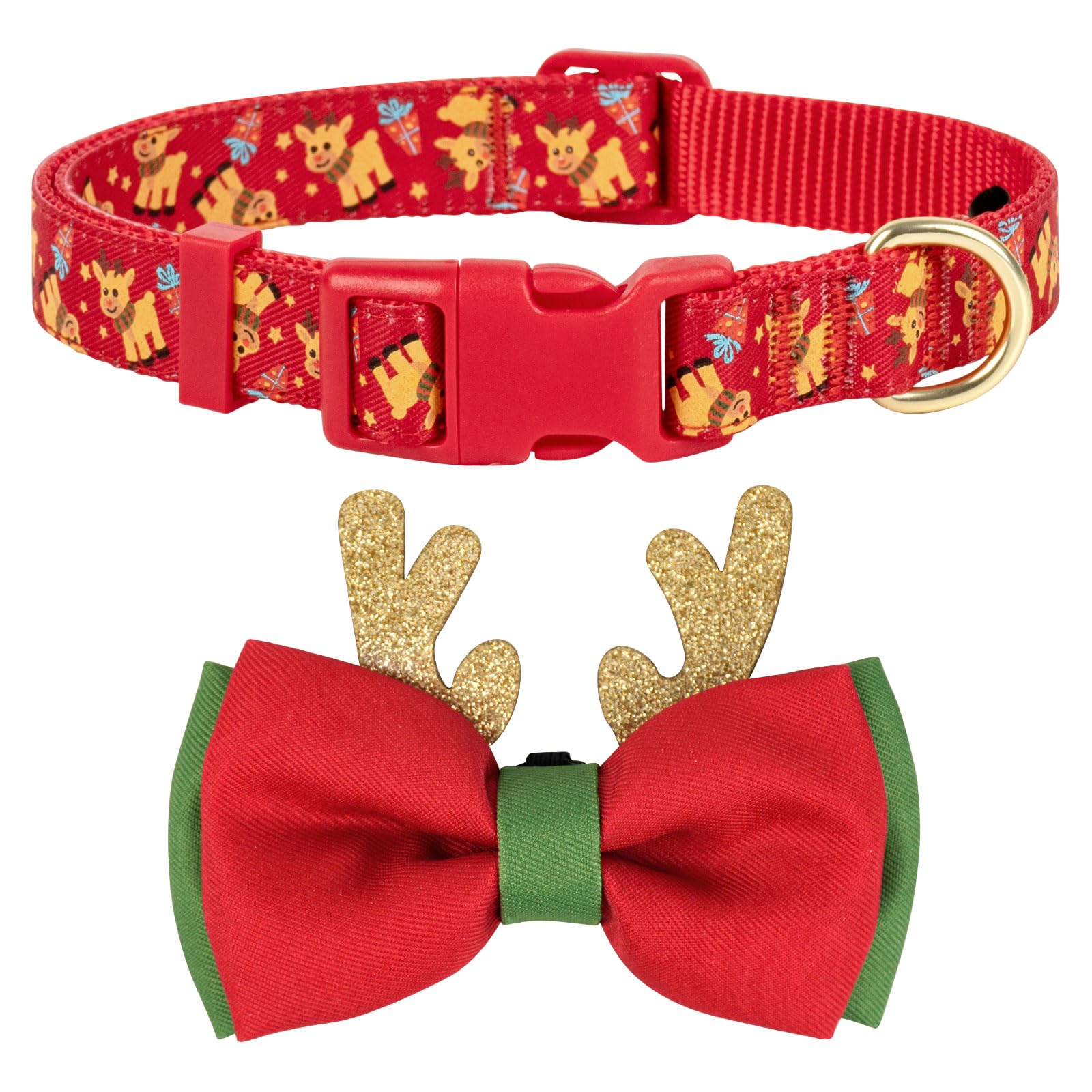 azuza christmas-reindeer-collar shown with festive pattern for holiday photos