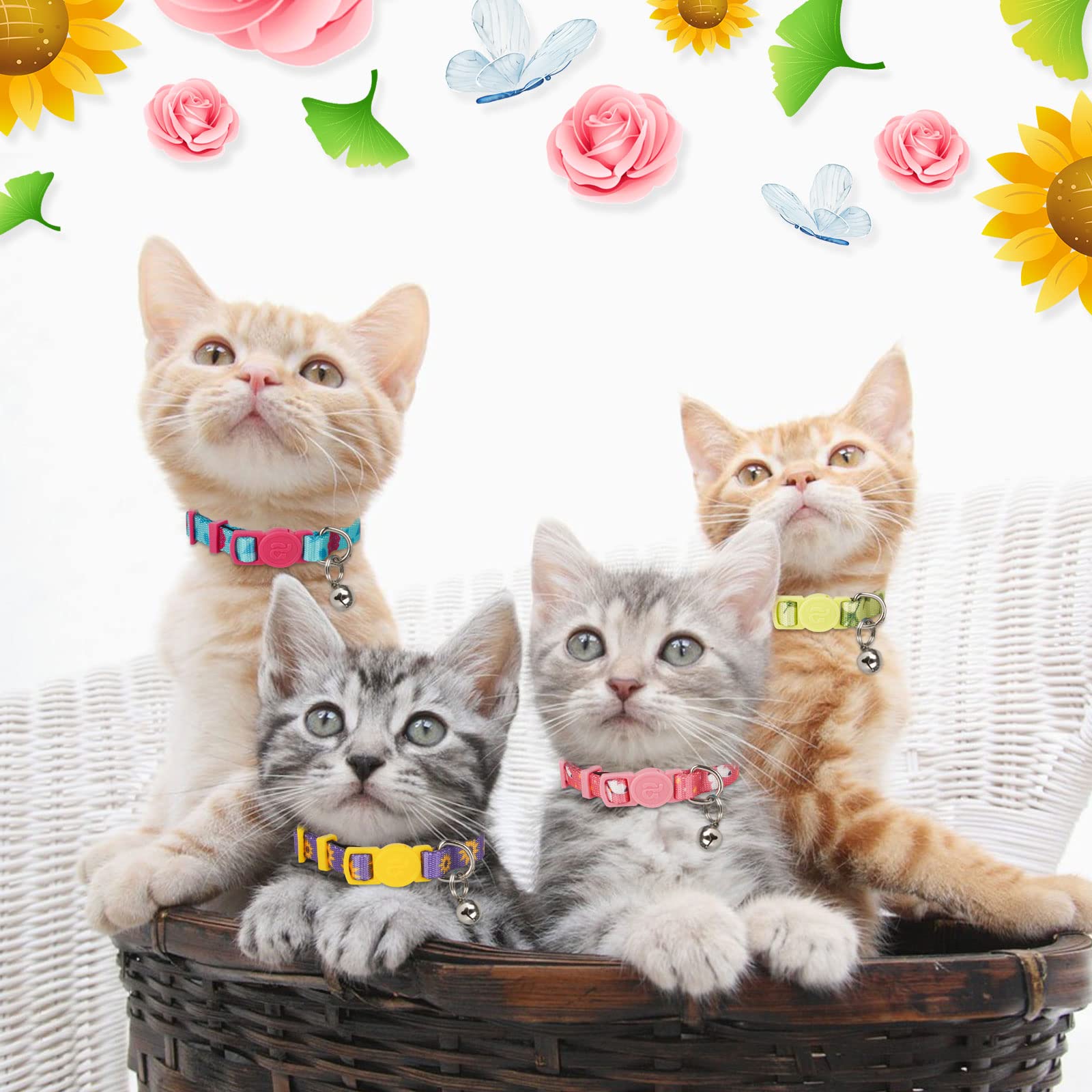 Azuza kitten collar pack ginkgo print showing adjustable comfort for kittens.