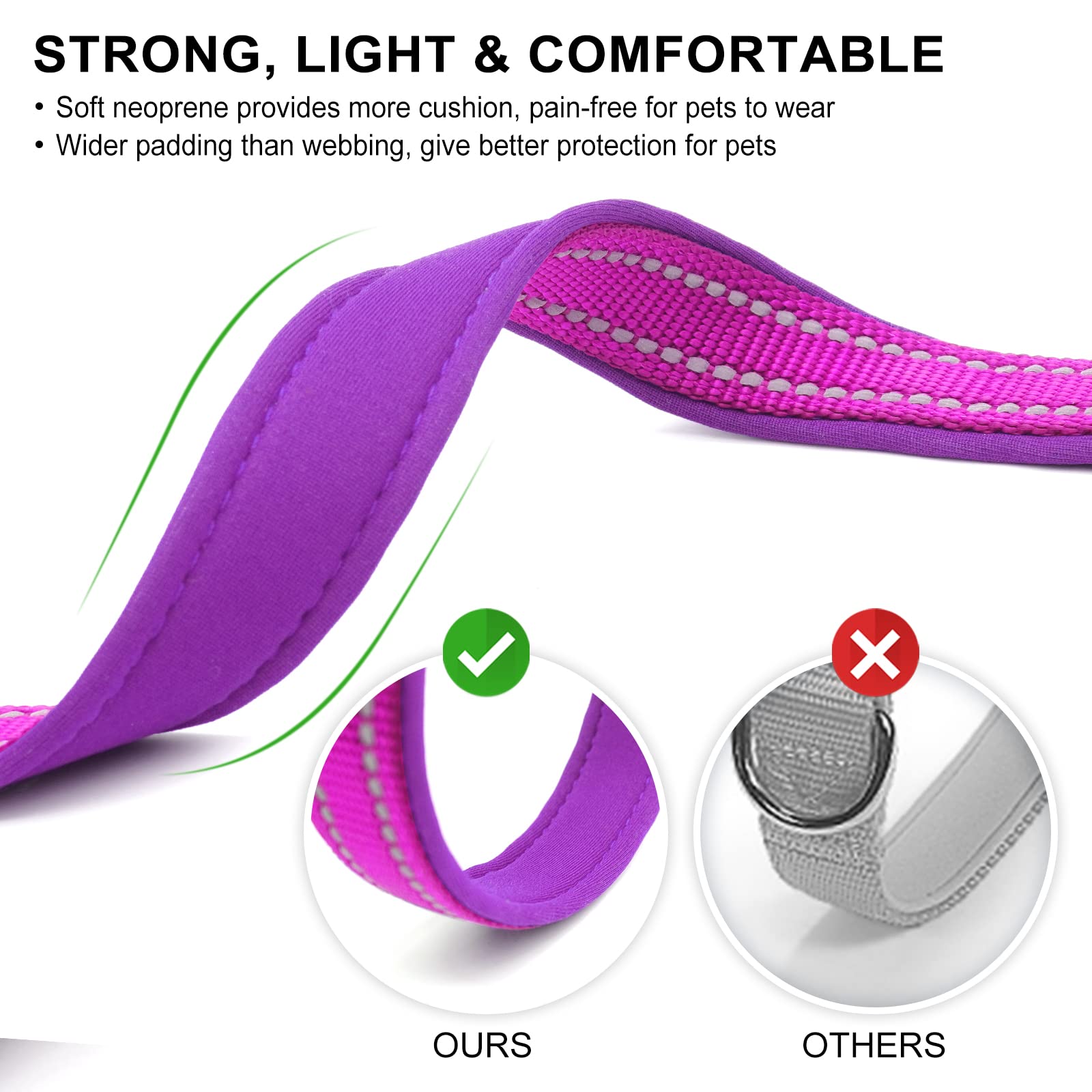 Azuza reflective collar with ABS buckle and color options for fashionable secure fit.