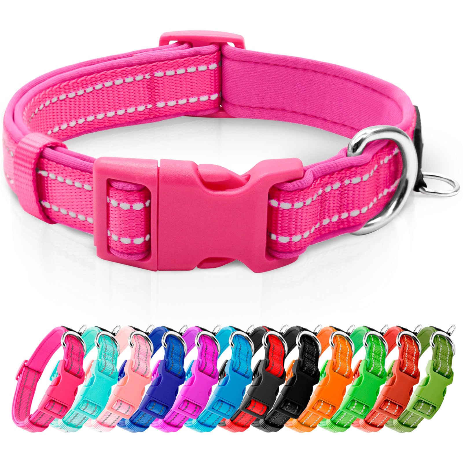 azuza reflective dog collar hot pink with neoprene padding boosts nighttime visibility
