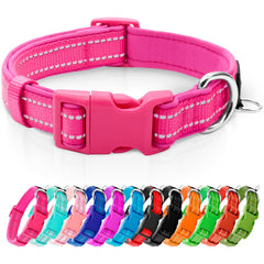 azuza Reflective dog collar with neoprene padding in hot pink for all-day comfort.