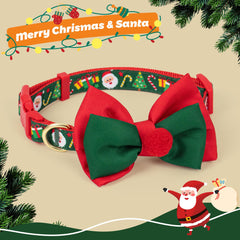 Azuza removable bowtie on collar in red and green, easy to swap with other collars