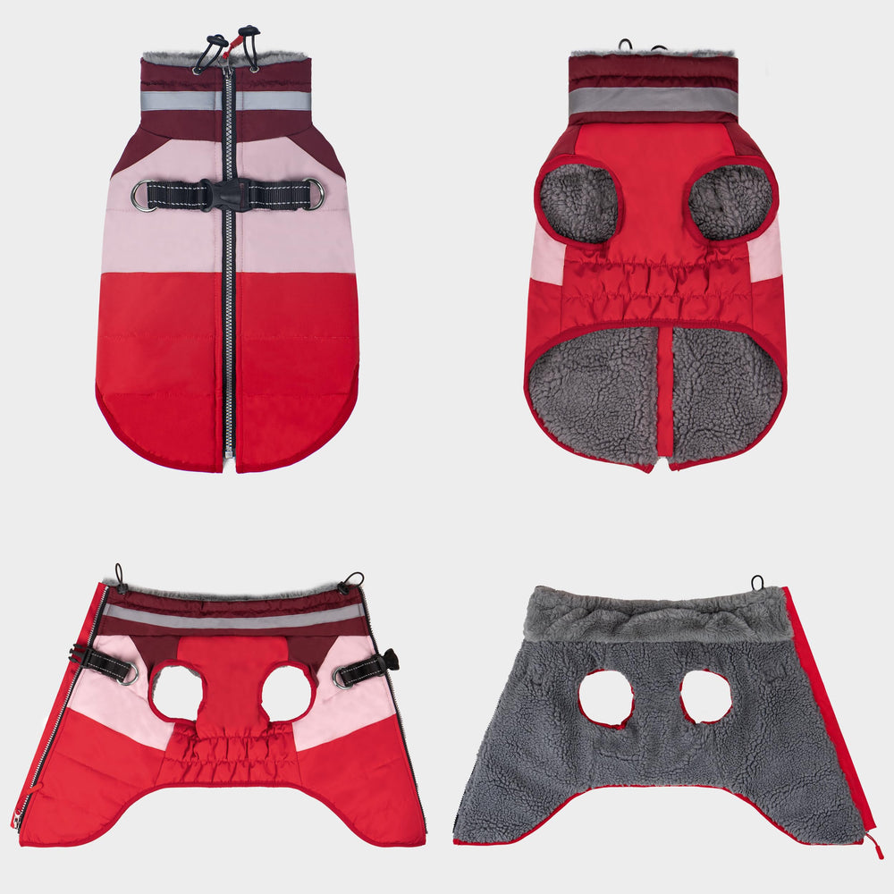 Azuza dog jacket adjustable neck drawstring for custom fit