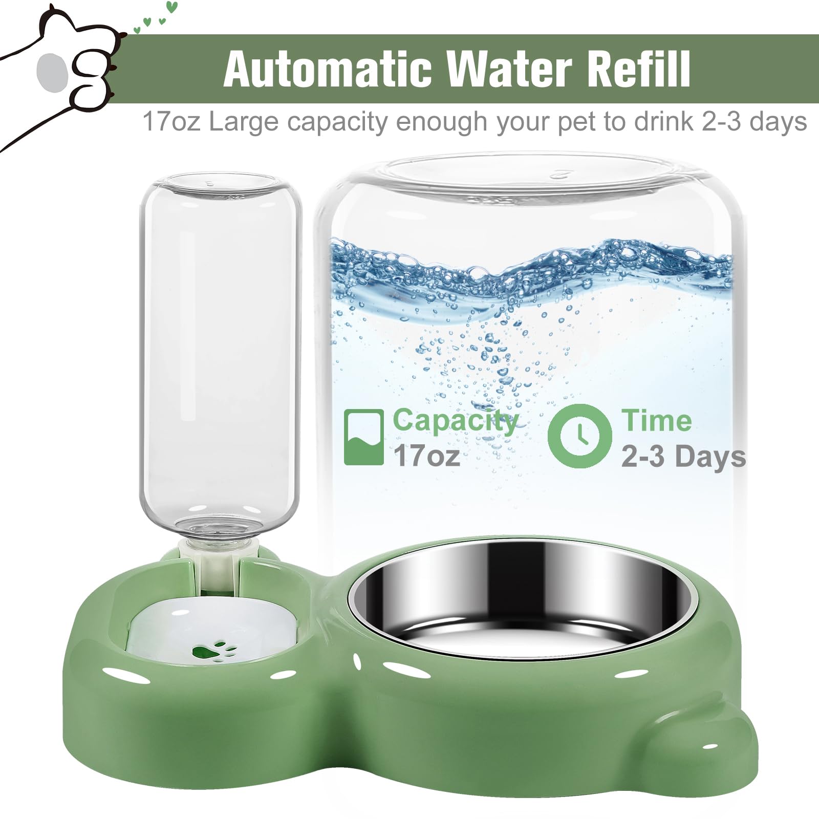 Azwraith 2-in-1 cat and dog bowl set with stainless steel insert for easy cleaning.