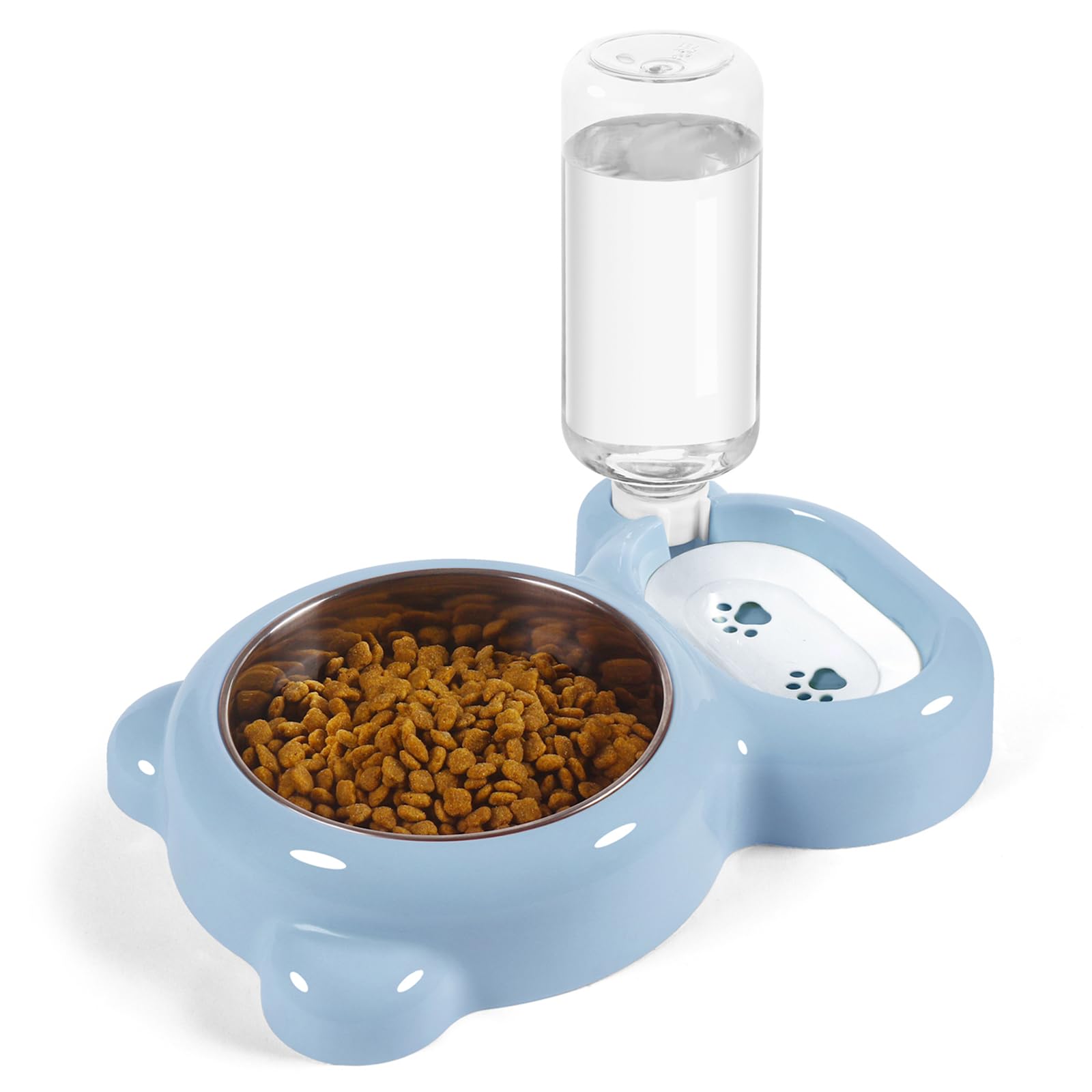 Azwraith dog bowls set with water dispenser in light-blue promotes easy daily feeding.