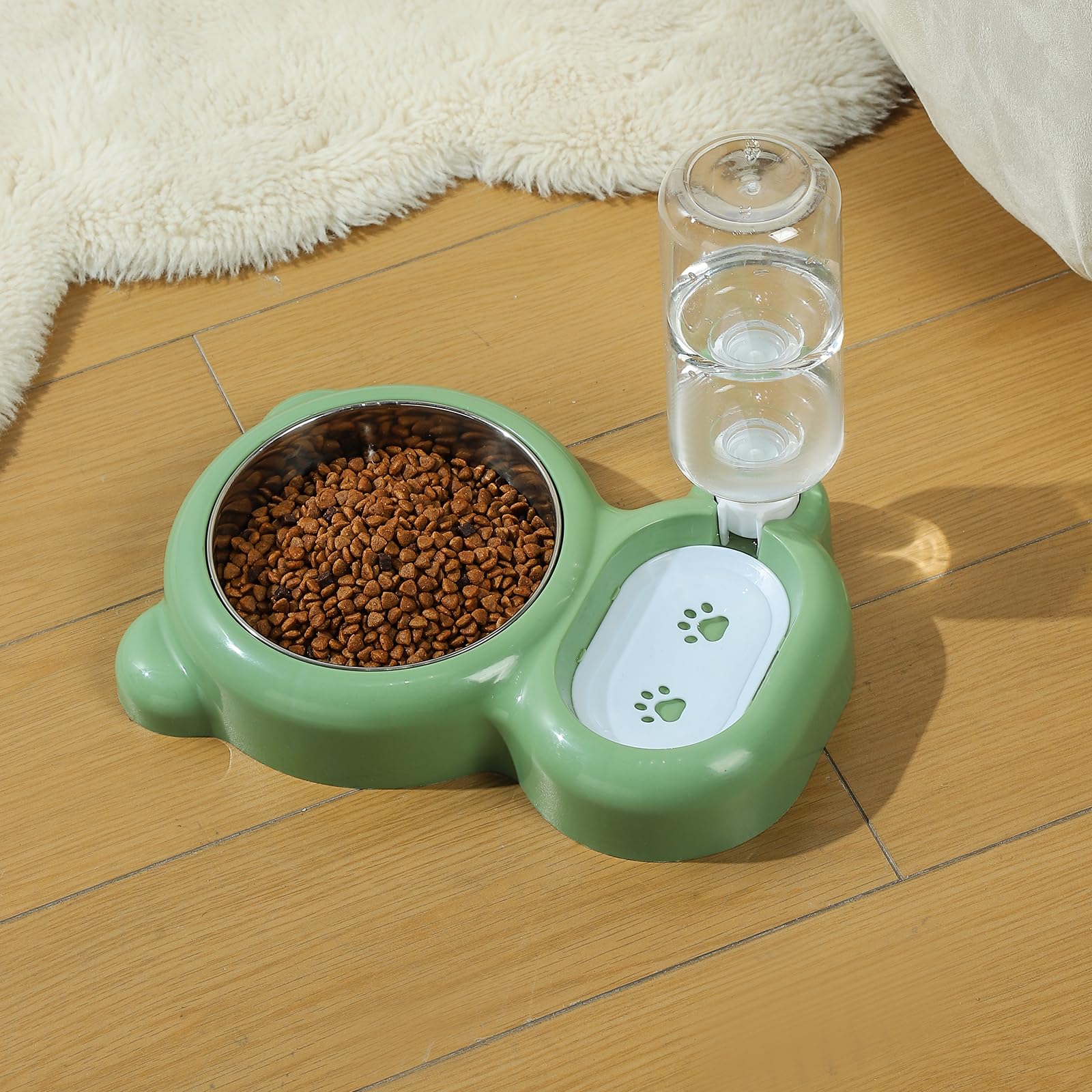 Azwraith green pet feeding area complements home decor while feeding.
