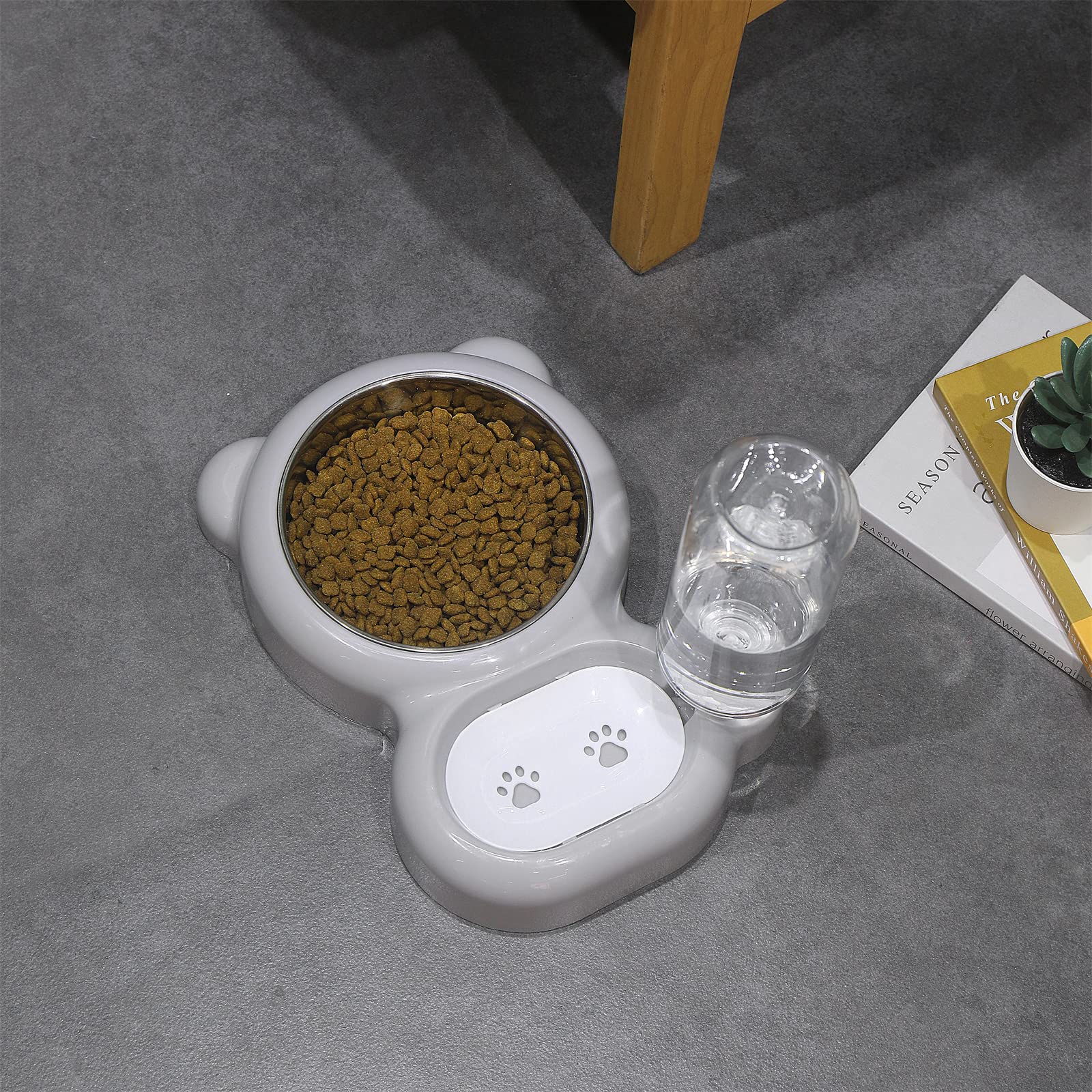 Azwraith grey-pet-feeding-station blends modern style with practical hydration and feeding.