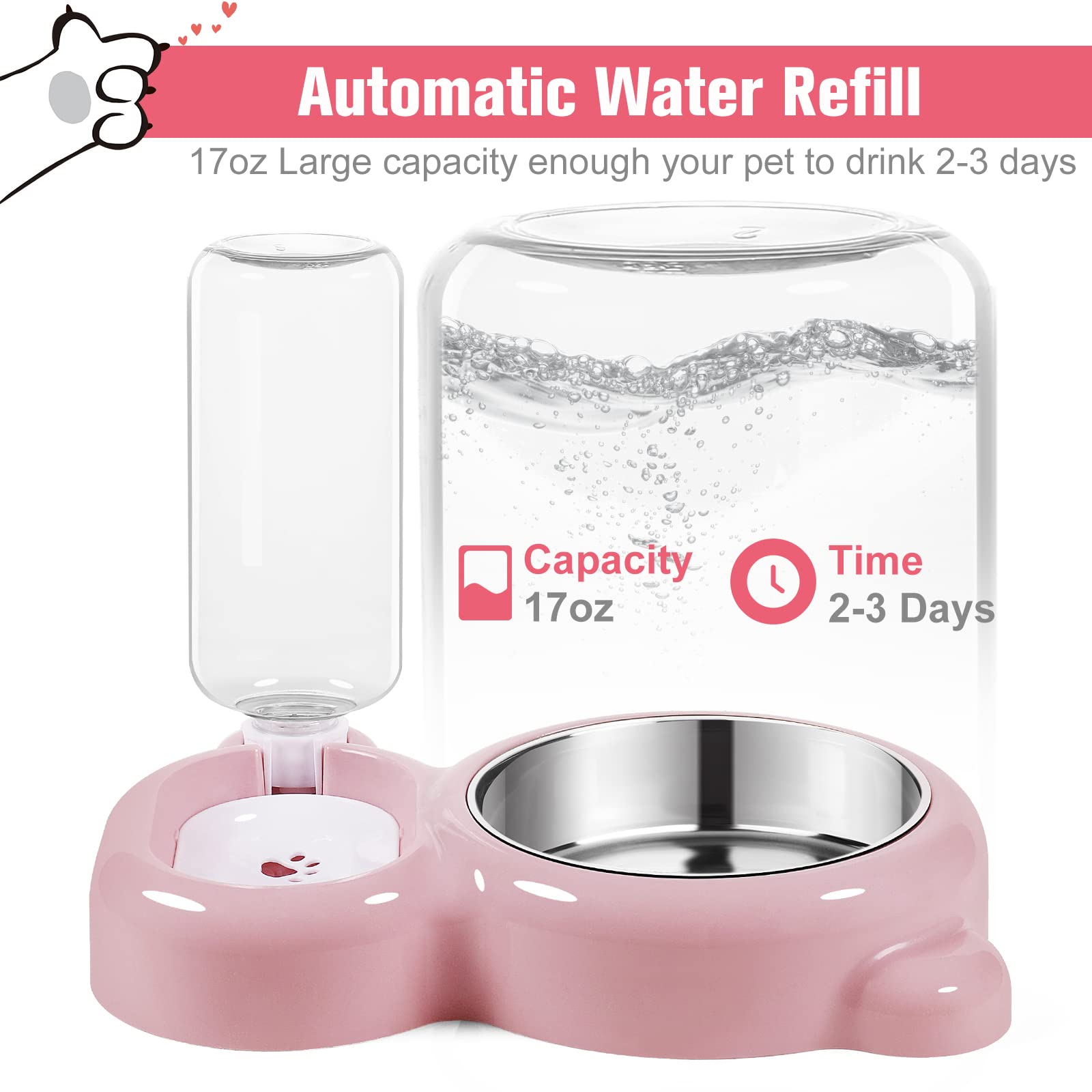 Azwraith water-dispenser pink showing siphon system for steady hydration.