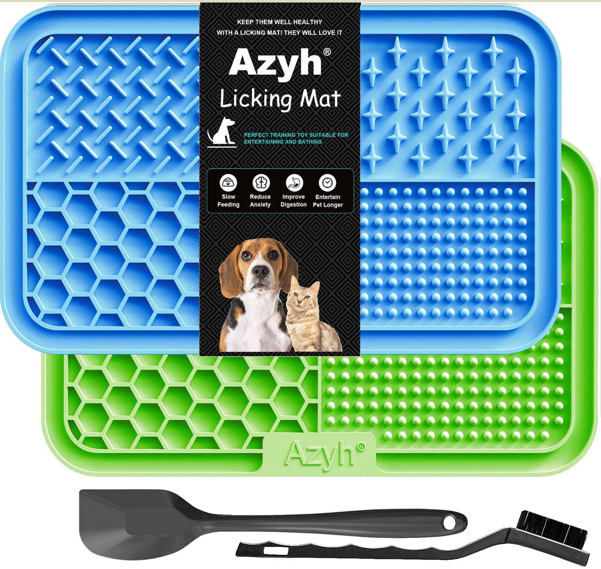 Azyh licking mat 2 pack display promotes extended slow feed mealtime