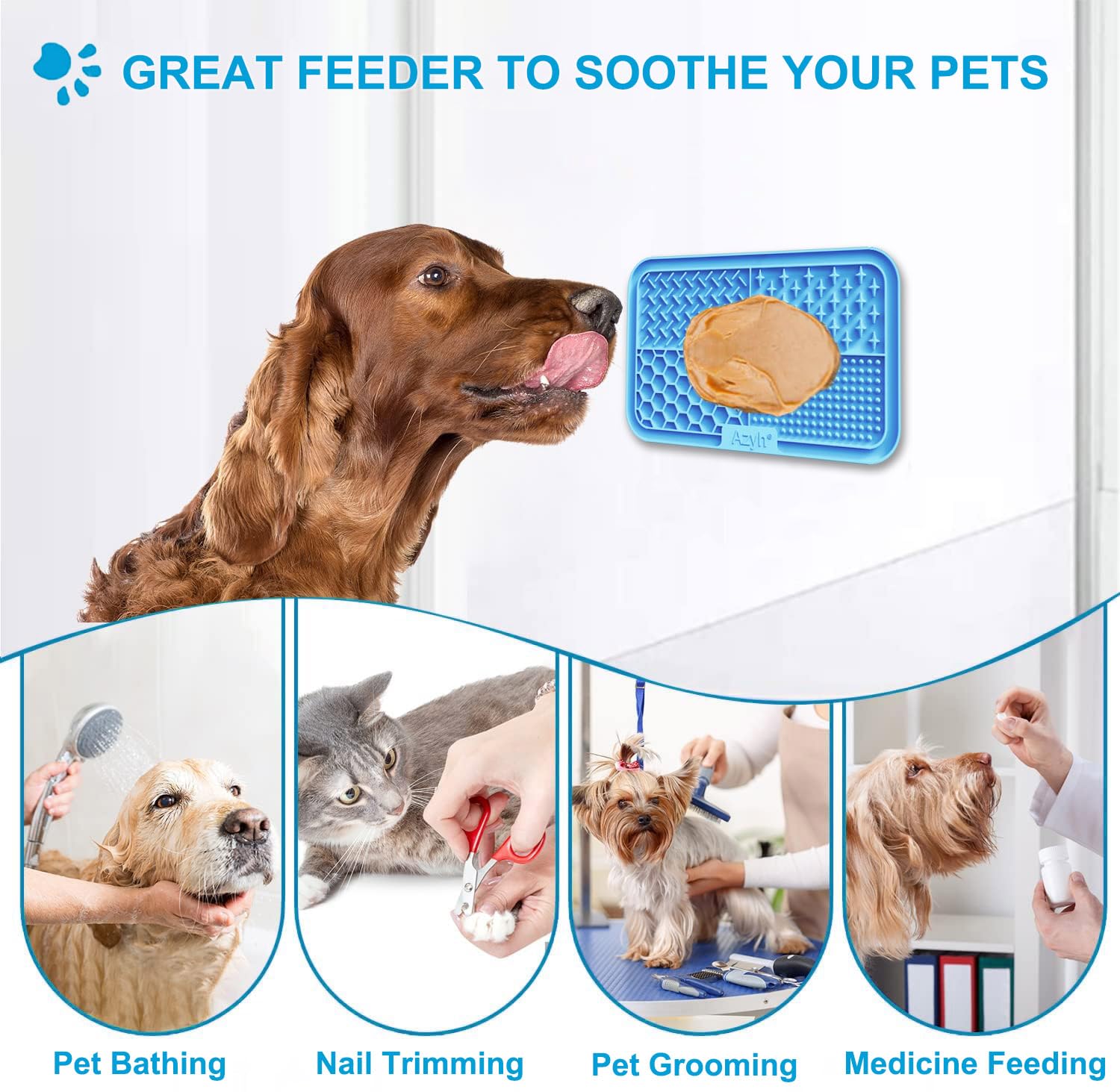 Azyh licking mat textured zones shows four zones for different foods