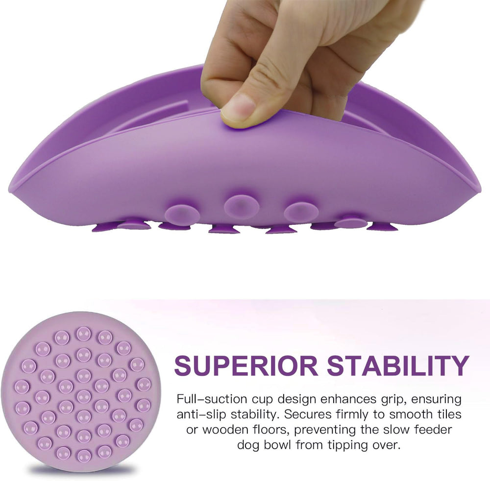 Azyh slow-feeder dog bowl in use on floor preventing mess and spills during feeding.
