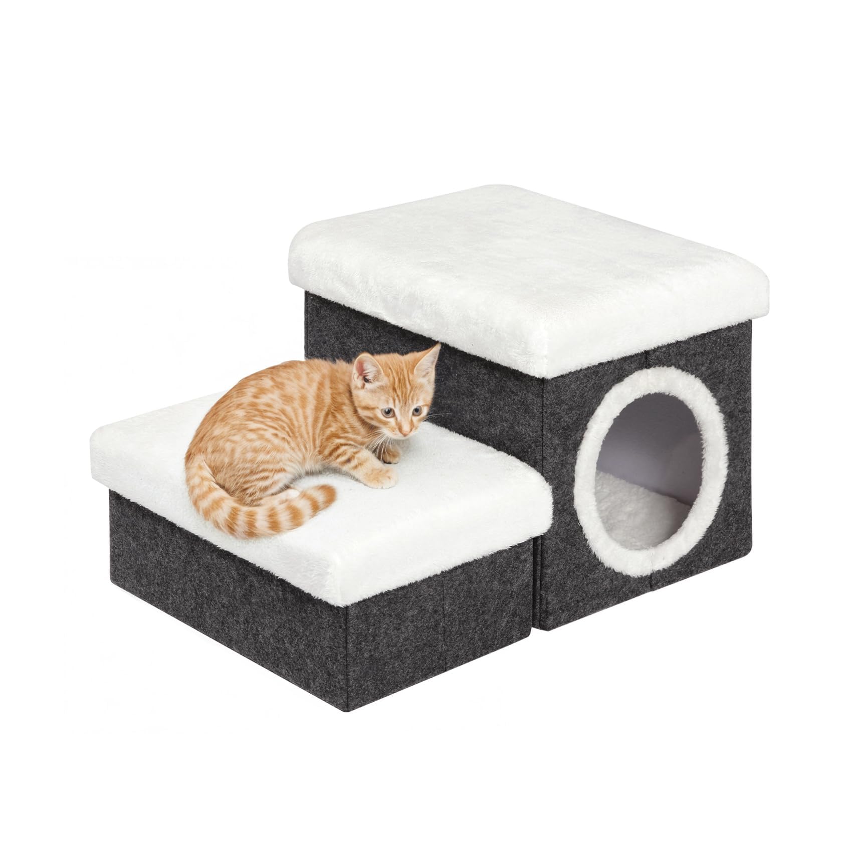 B FSOBEIIALEO cat house pet stairs assembly view shows quick setup for convenient pet access.