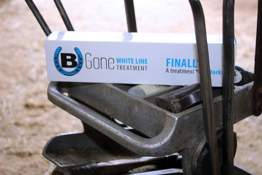 B Gone White Line label closeup highlights product details and US-made quality.