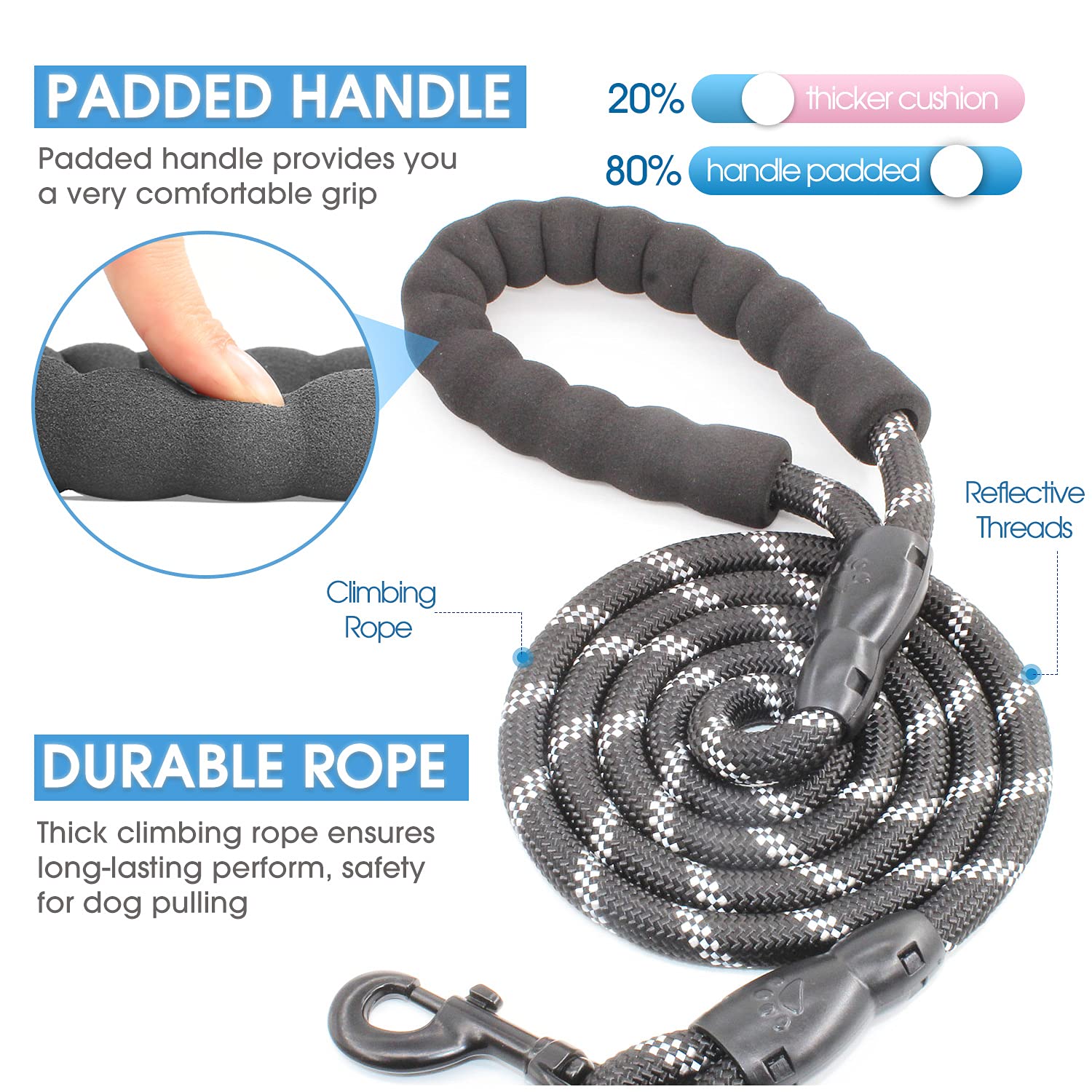BAAPET leash padded handle offers comfortable grip on walks.