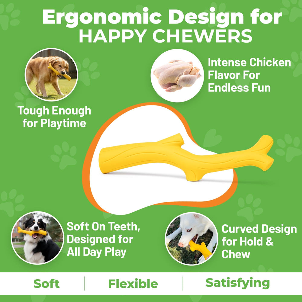 Baba Buddies chicken-flavor yellow squeak dog toy ideal for interactive fetch.