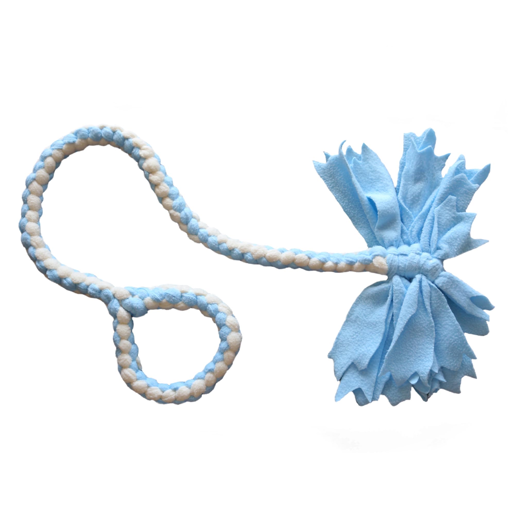 Baba&Nana braided fleece dog tug toy blue with ball for interactive play.