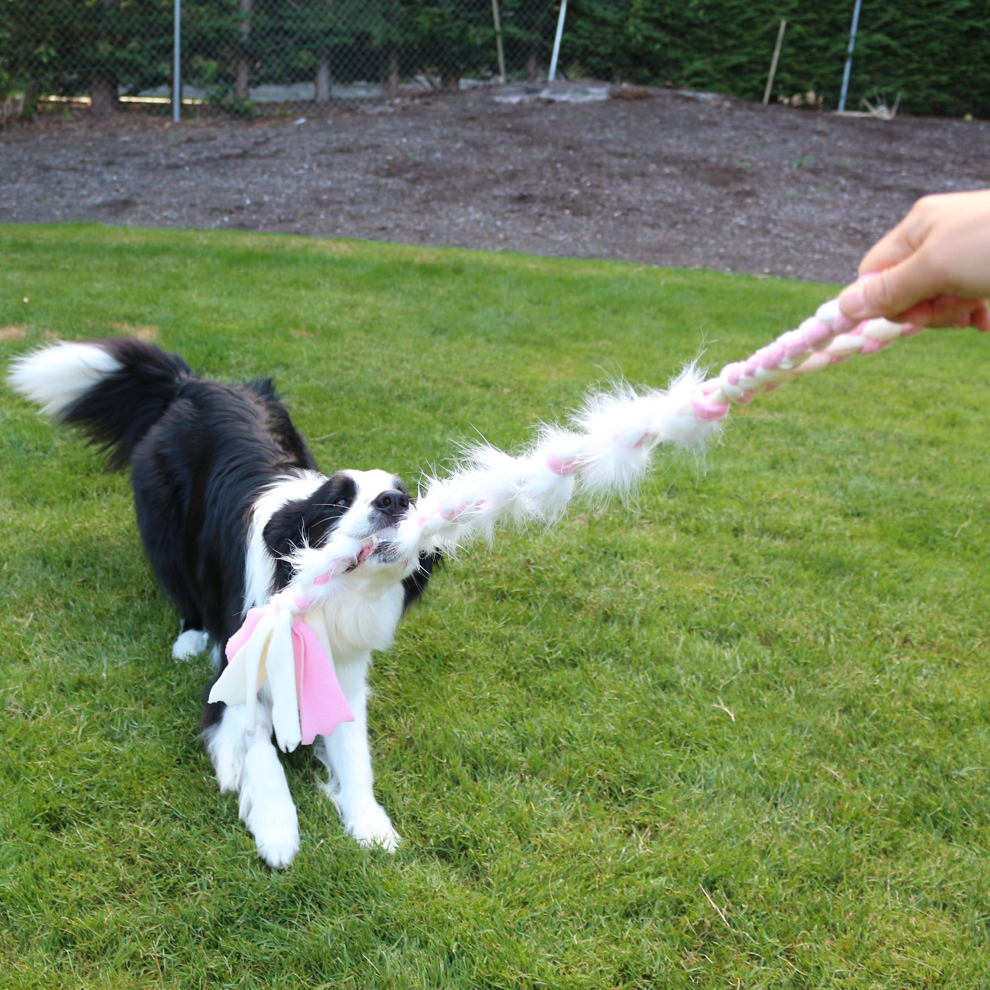 Baba&Nana large-dog tug toy pink-blue variant ready for tug-of-war.