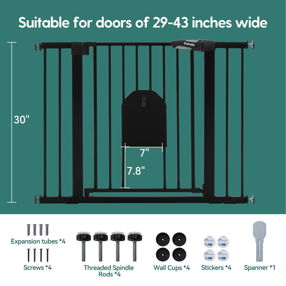 BABELIO extension pieces attached show width adjustment for 29-43 inch openings.