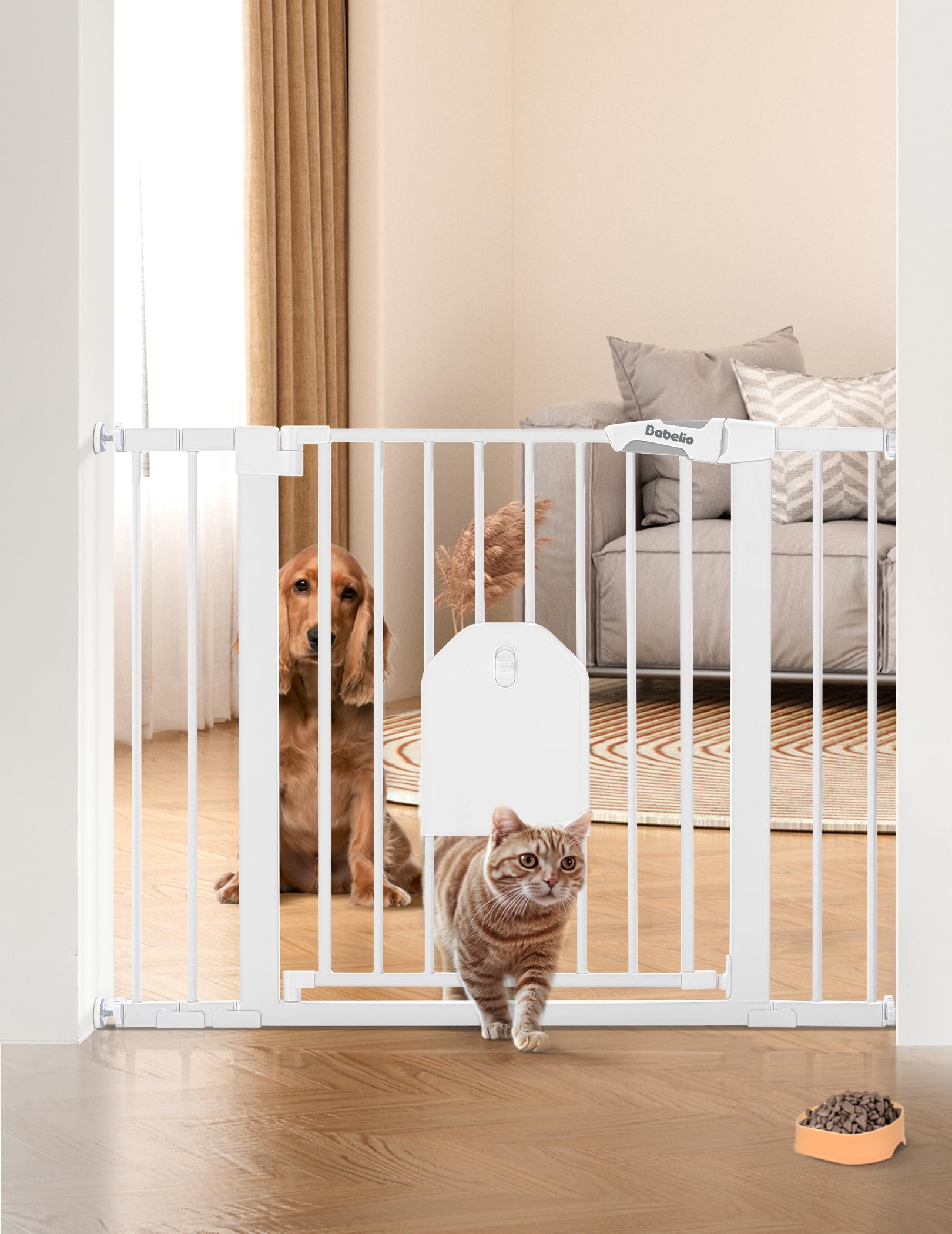 BABELIO Auto Close Baby Gate wide setup demonstrates adjustable width for doorways and stairs
