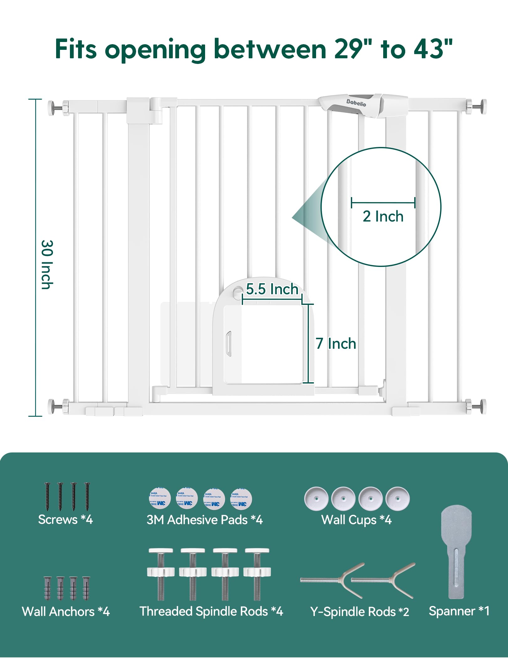 BABELIO Baby Gate adaptable layout used in stairs and doorways for pets.