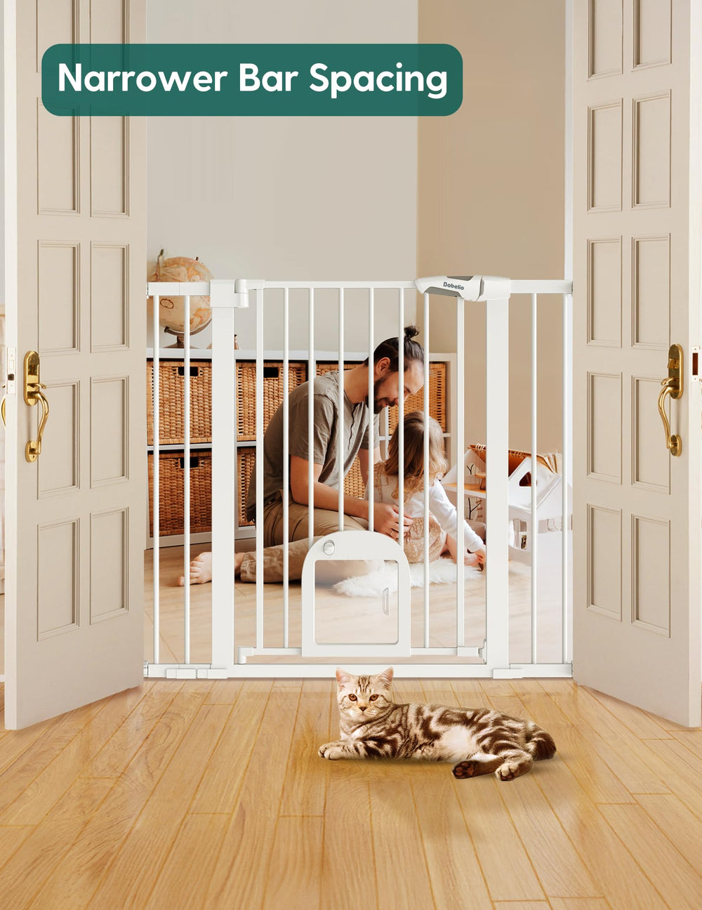 BABELIO gate with double lock design keeps curious kids safe.