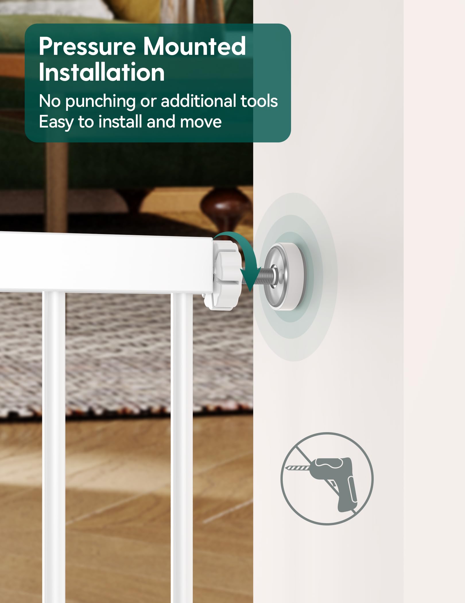 BABELIO Baby Gate durable steel construction resists heavy daily use up to 210 lbs.