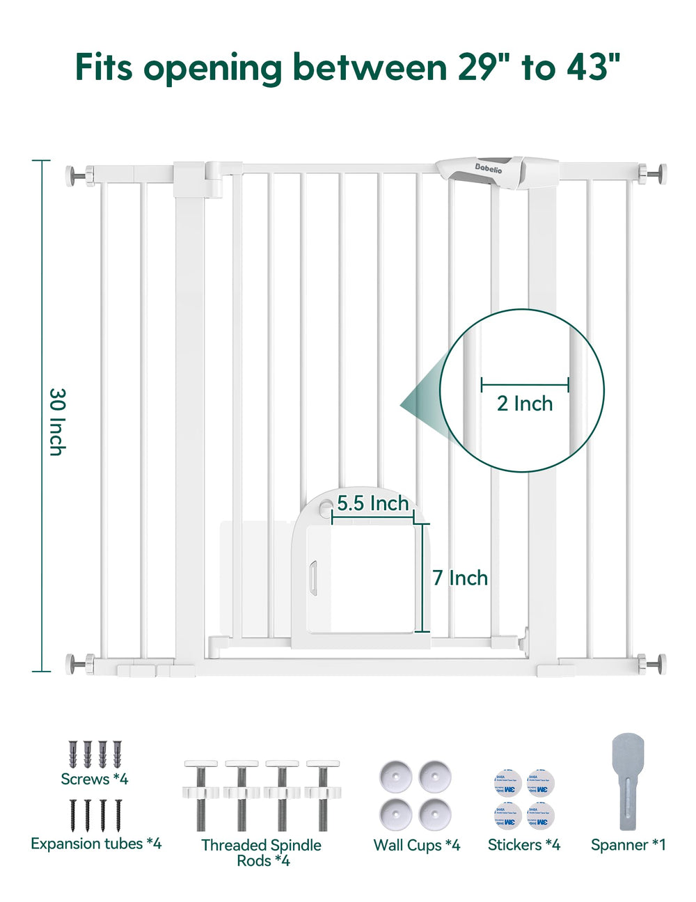BABELIO extensions show 29-43 inch reach for flexible spaces.
