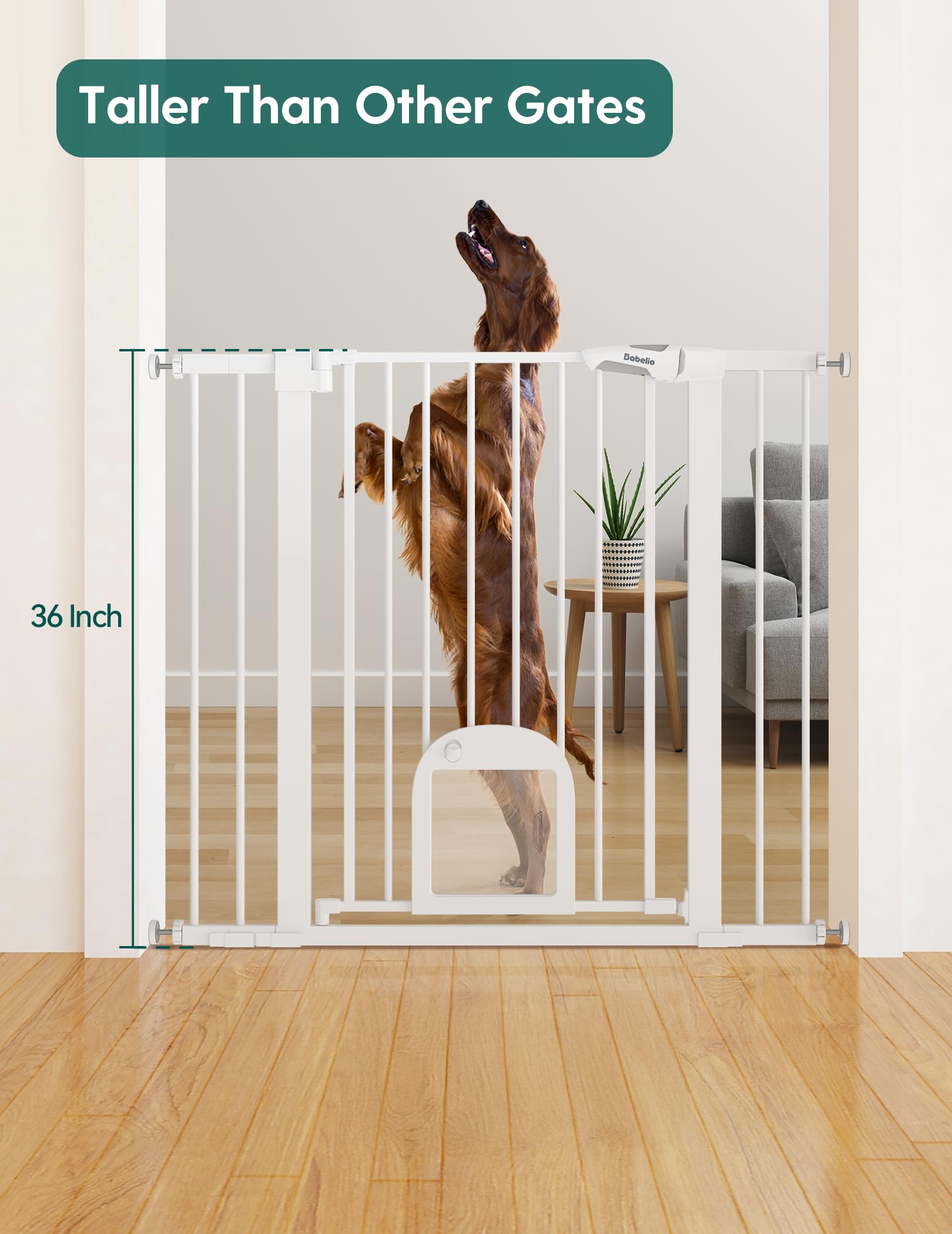 BABELIO baby gate on stairs shows tall, secure design.