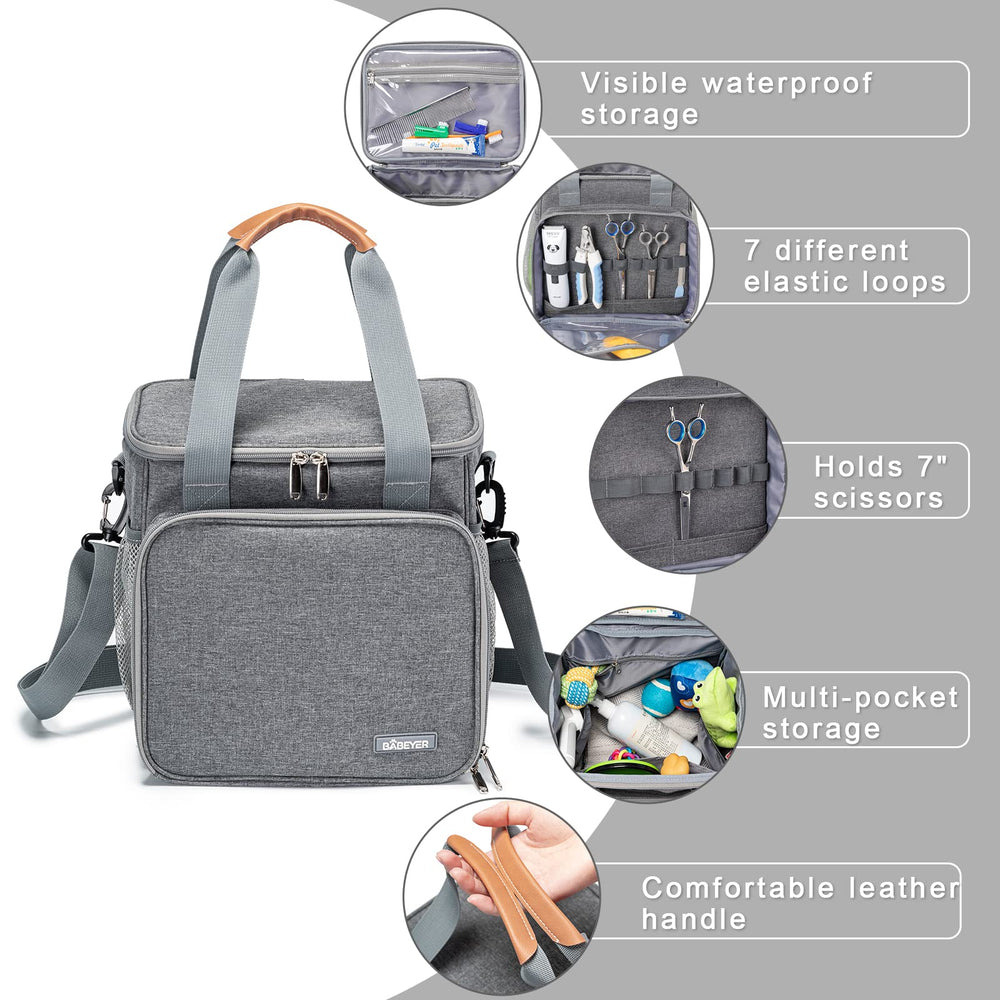 BABEYER dog grooming bag soft leather handle for comfortable carrying