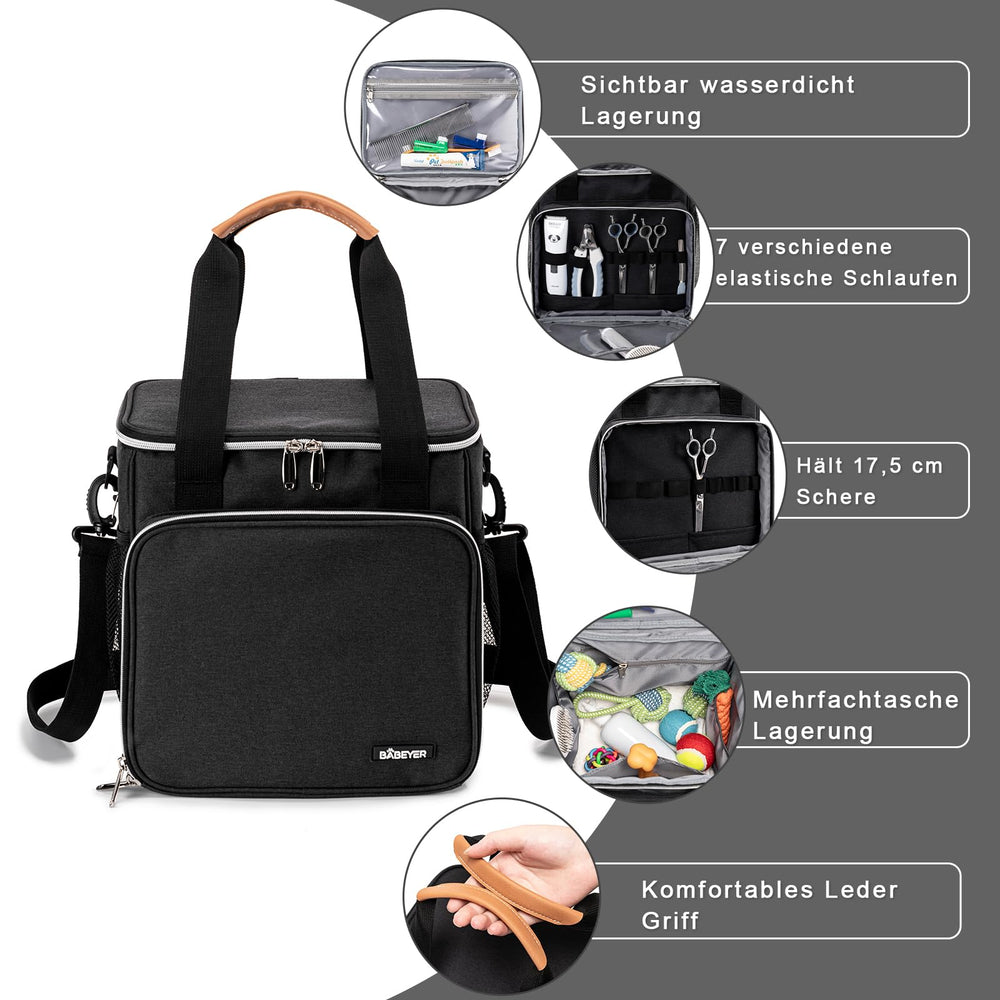BABEYER grooming bag elastic bands organize scissors, nail clippers, and combs.