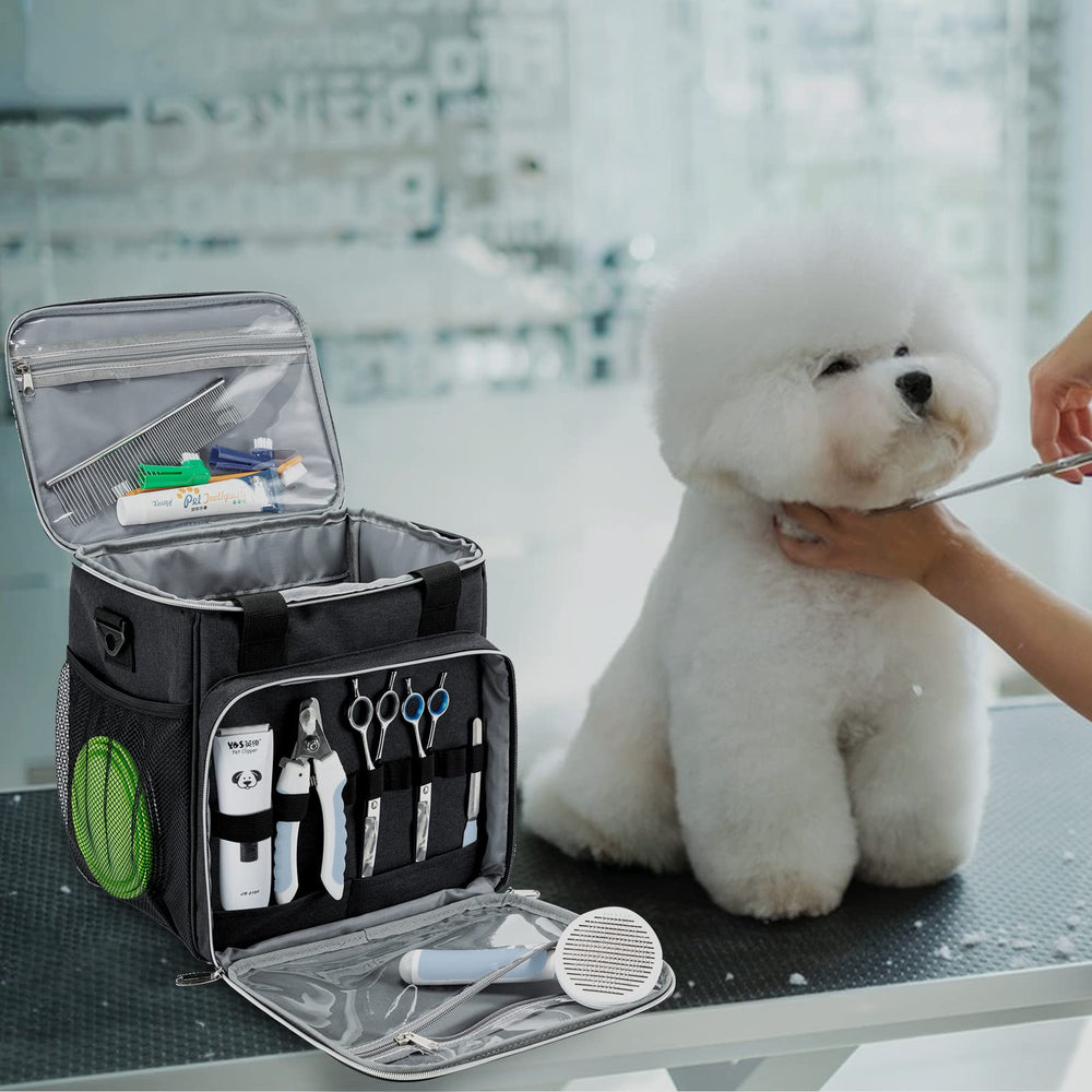 BABEYER pet grooming bag spacious 11L main compartment fits gloves, trimmers, and brushes.