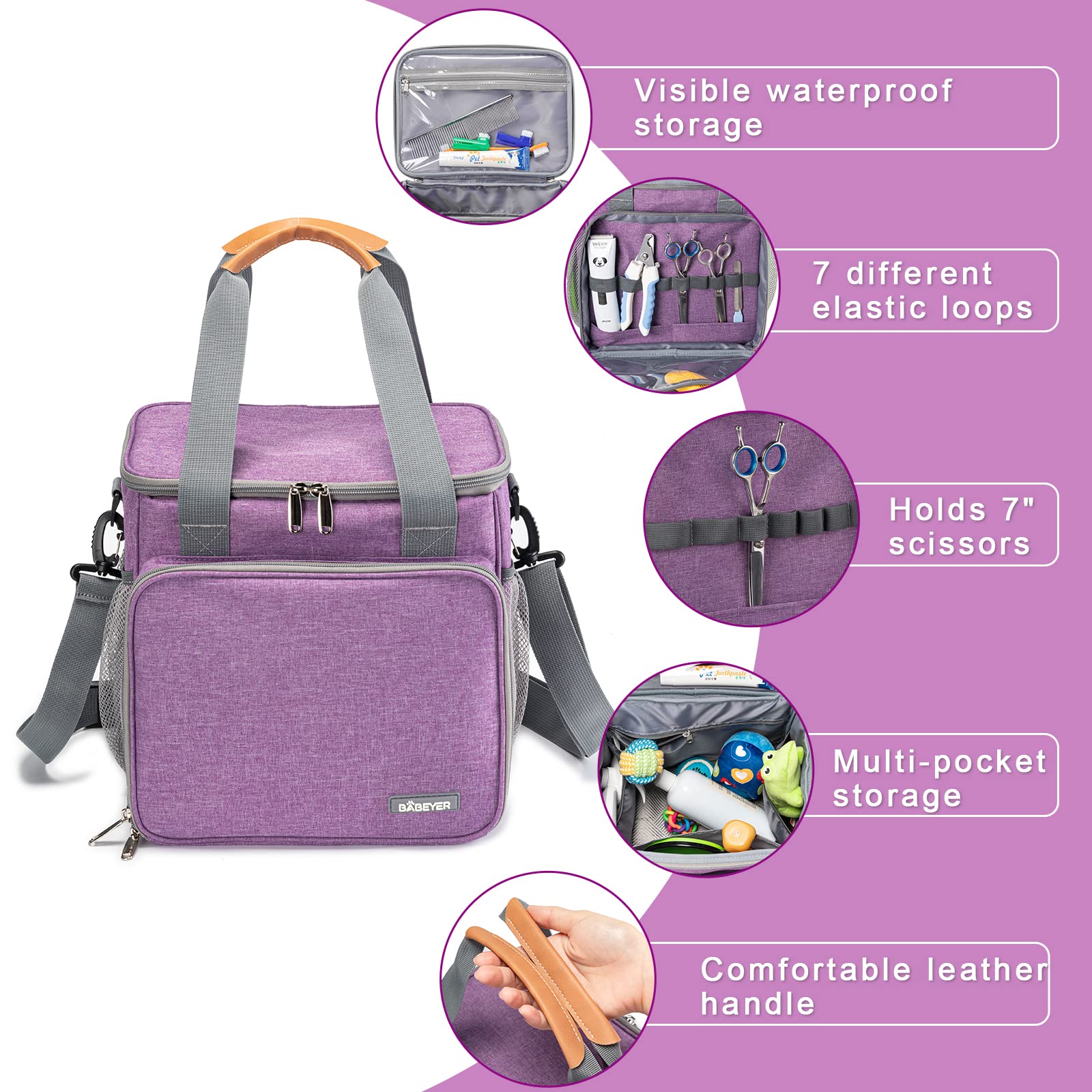 BABEYER pet grooming bag large capacity stores gloves trimmer and toys
