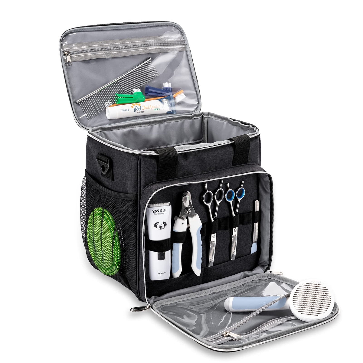 BABEYER pet grooming bag main compartment for easy tool access.