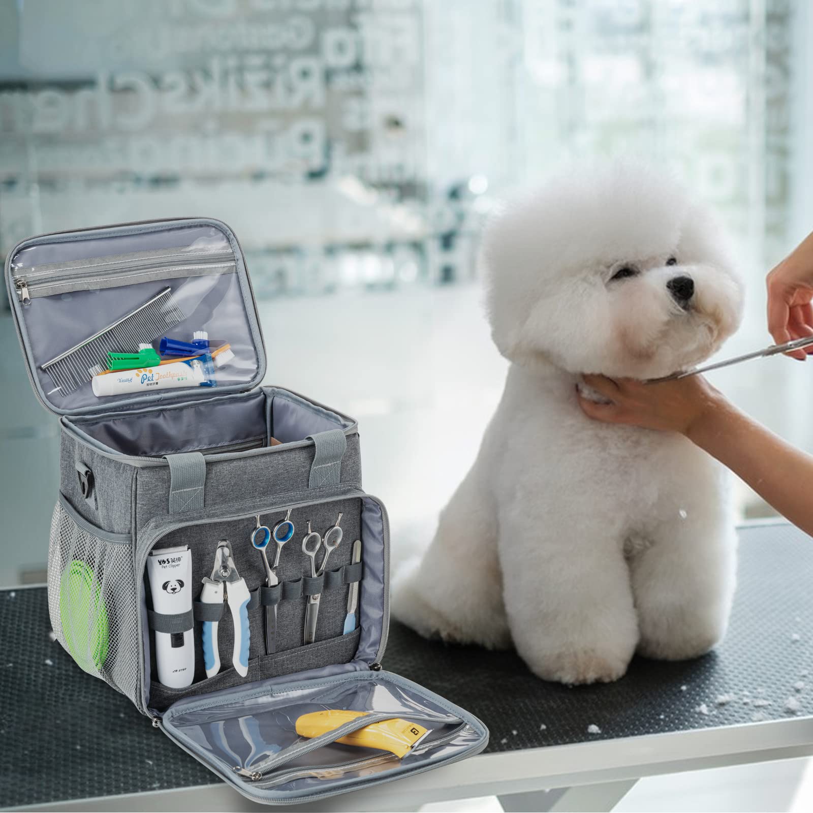 BABEYER pet grooming bag side mesh pockets keep frequently used tools within reach