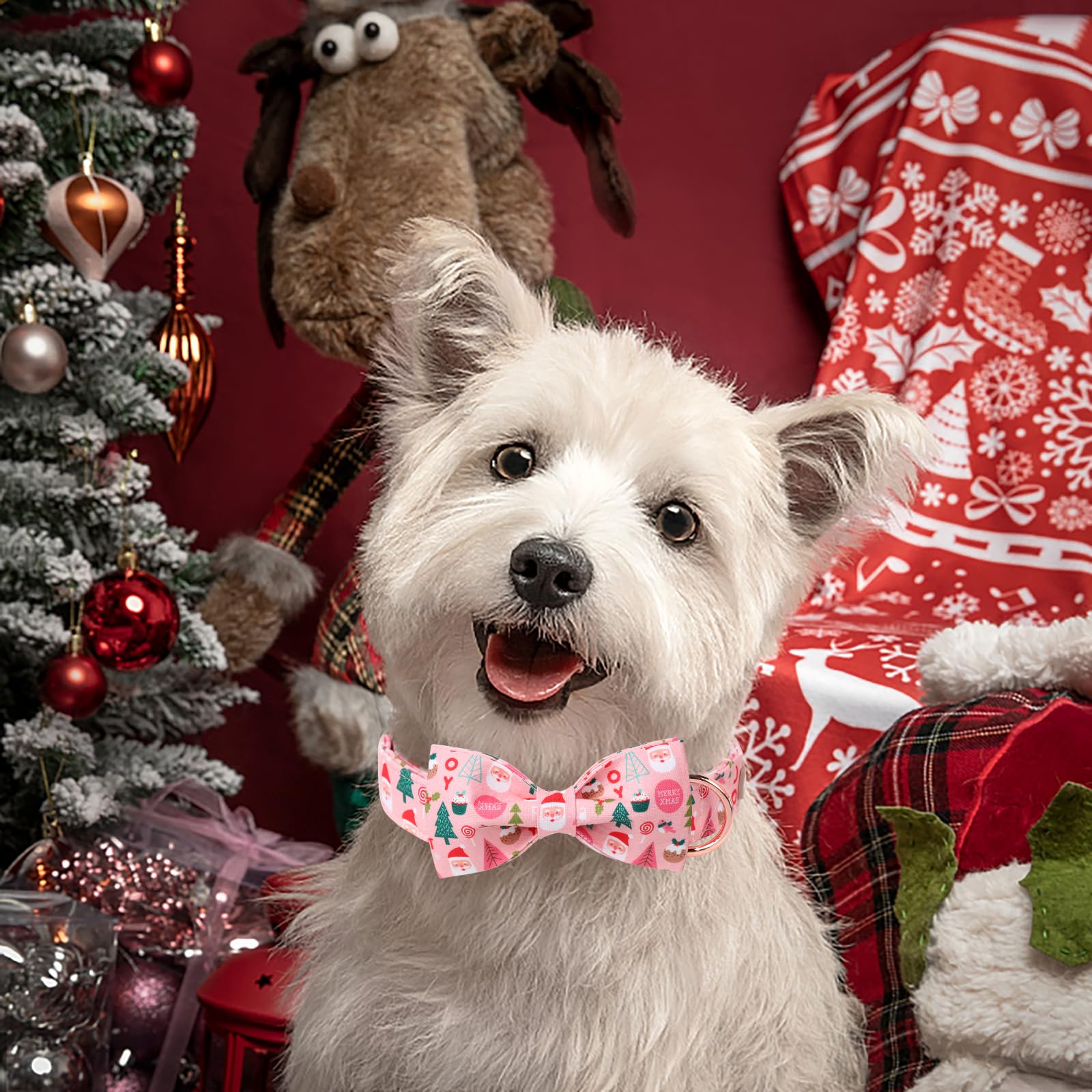 Babole Pet adjustable dog collar with Santa bow for everyday wear