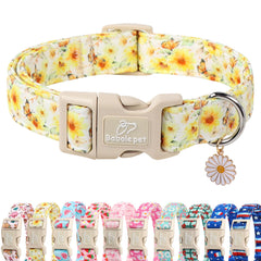 Babole Pet adjustable floral dog collar close-up sunflowers and butterflies for stylish daily wear