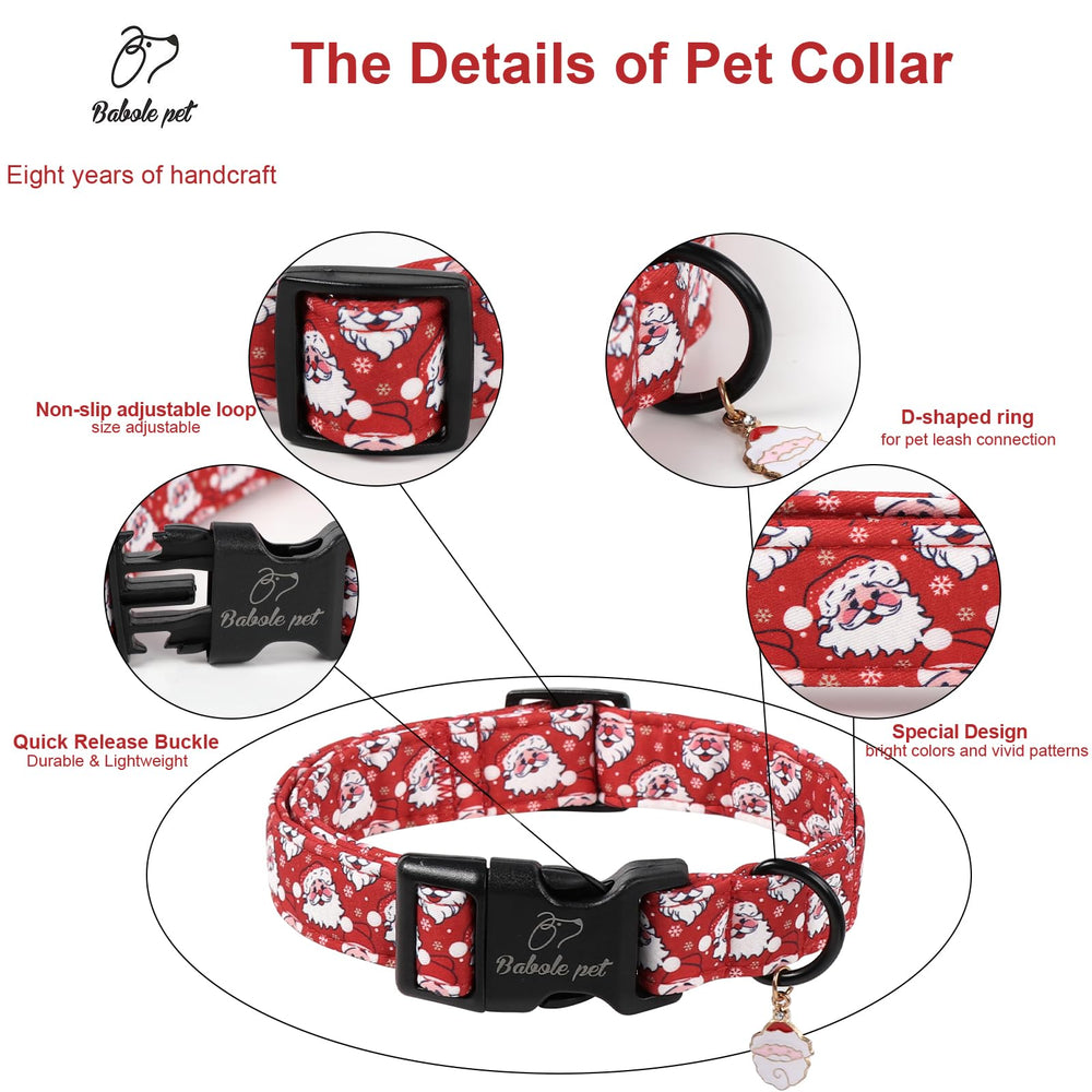 Babole Pet red Christmas collar D-ring securely stitched for leash attachment