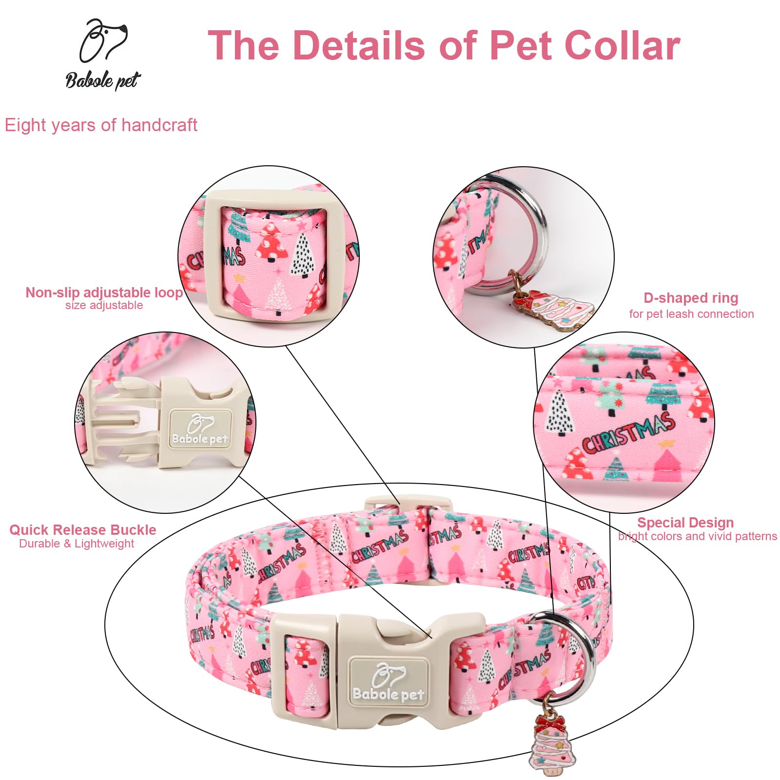 Babole Pet Christmas tree pattern collar closeup for holiday style