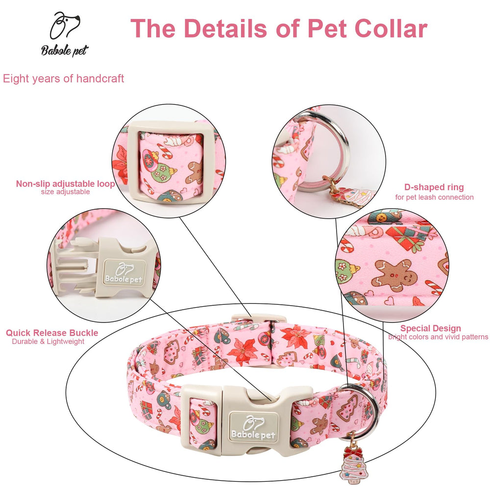 Collar Babole Pet patrón Navidad, diseño festivo para fiestas y sesiones.