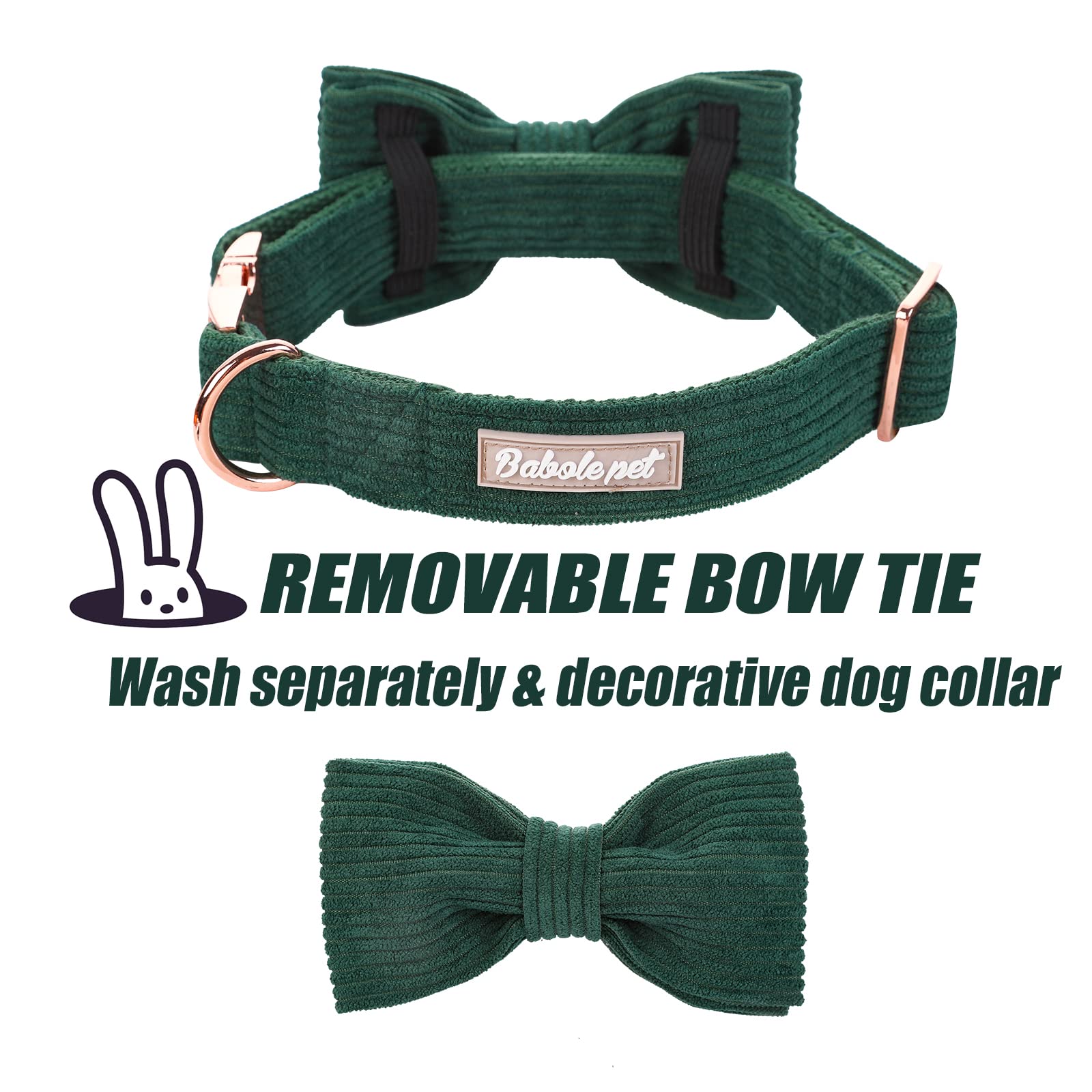 Babole Pet corduroy collar with detachable bow for versatile styling