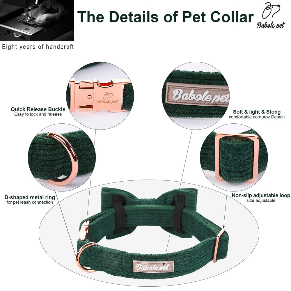 Babole Pet Green Collar with removable bow tie for versatile styling