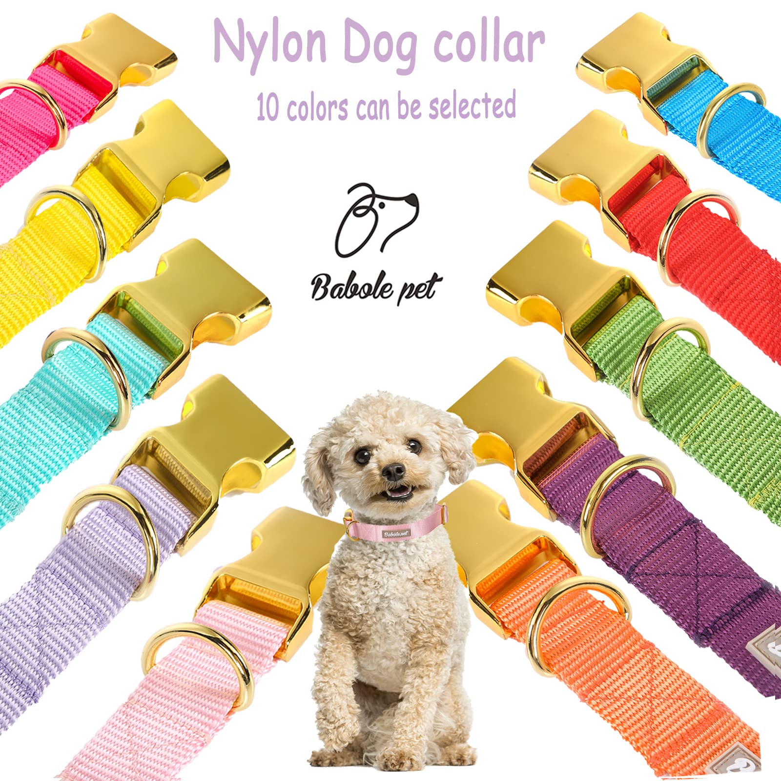 Babole Pet nylon dog collar pink everyday walks and play
