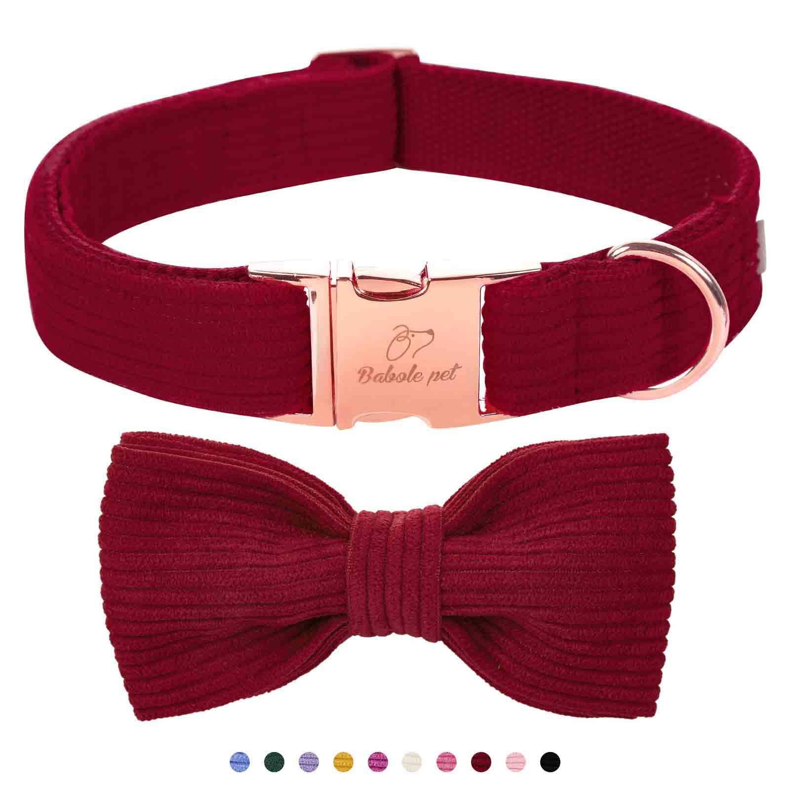 Babole Pet wine-red collar closeup highlighting soft corduroy and sturdy buckle for everyday wear.