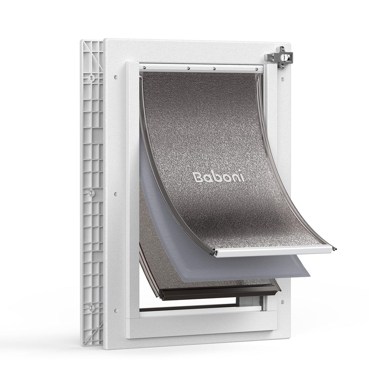 Baboni 3-Flaps pet door with durable frame enables hands-free indoor-outdoor freedom.