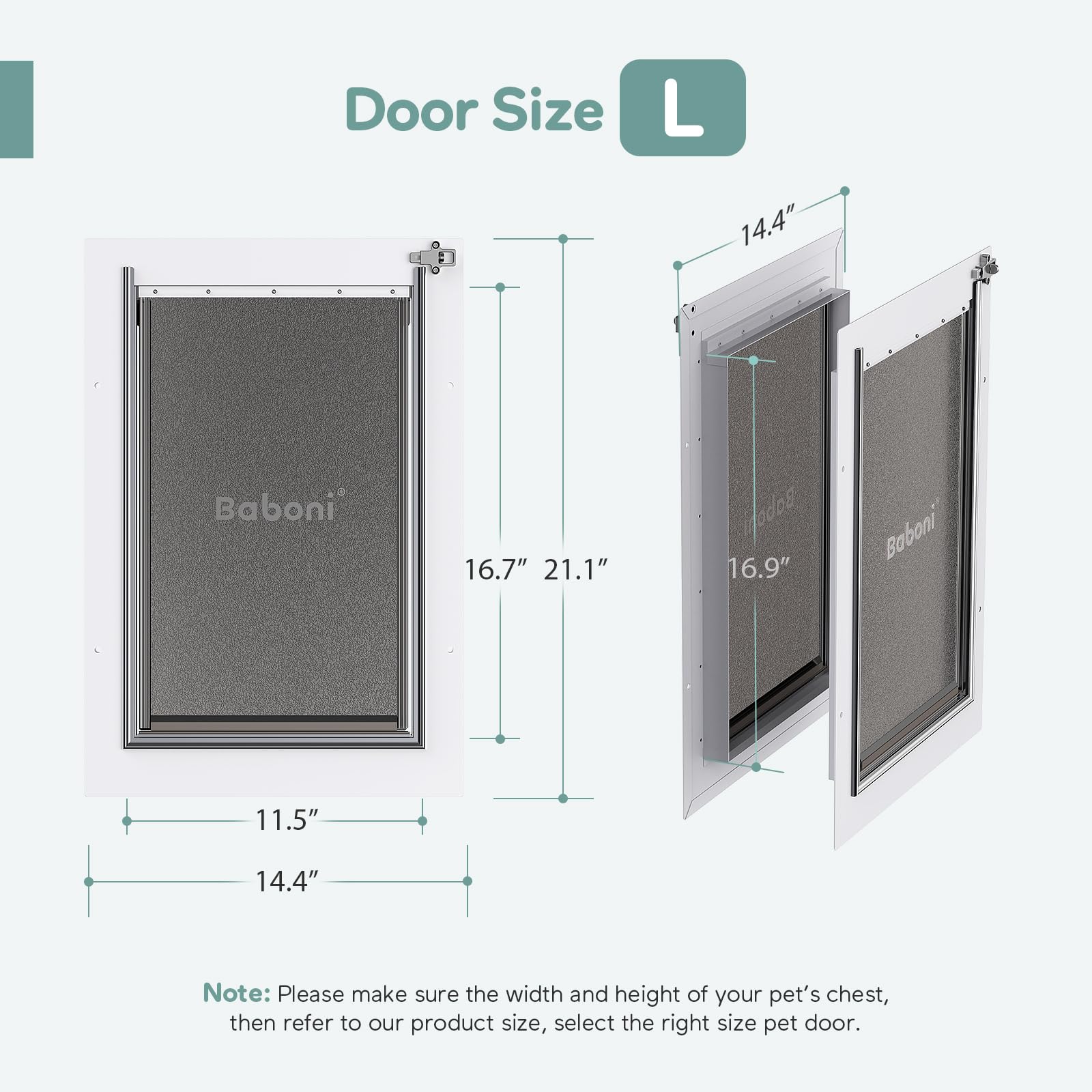 Baboni 3-Flaps pet door metal closing panel adds security when you need it.