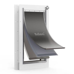 Baboni 3-Flaps pet door steel frame demonstrates durable, weather-resistant access for pets.