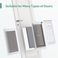 Baboni 3-Flaps pet door telescoping tunnel shows adjustable fit for various door thicknesses.